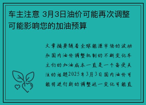 车主注意 3月3日油价可能再次调整 可能影响您的加油预算